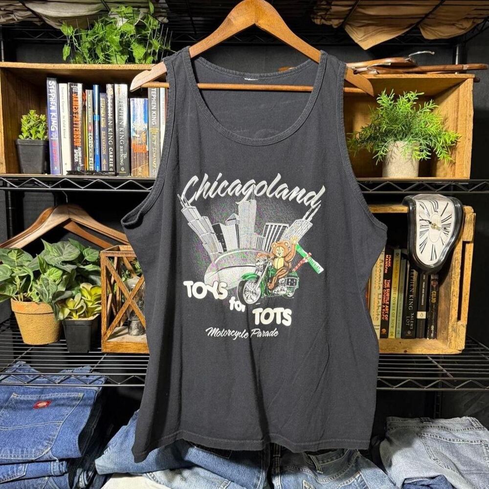 Chicagoland Toys For Tots Biker Tank Top Faded Black White Tee Shirt Mens large